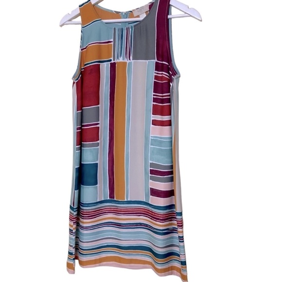 Loft Outlet Petite Abstract Block Stripe Print Multi Colorful Shift Dress. Sz SP - Picture 2 of 12